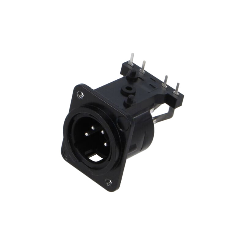 Conector: XLR; soclu; tată; PIN: 4; în unghi 90°; THT; neagră; 6A