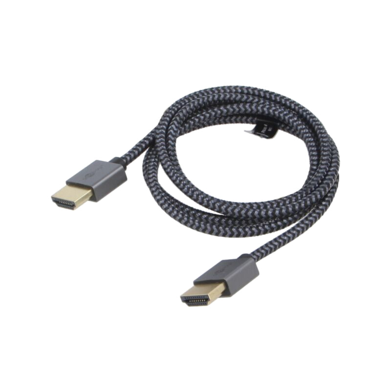 Cablu; HDMI mufă,din ambele părţi; PVC; textilă; 1m; negru și gri