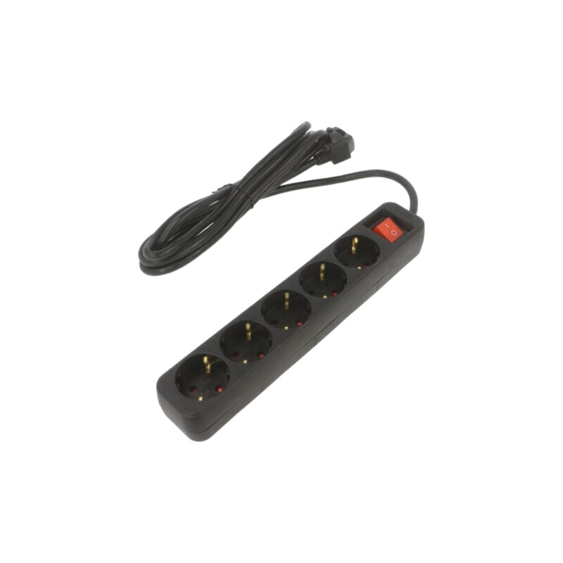 Prelungitor alimentare; 3x1mm2; Schuko; Prize: 5; gumă; negru; 3m
