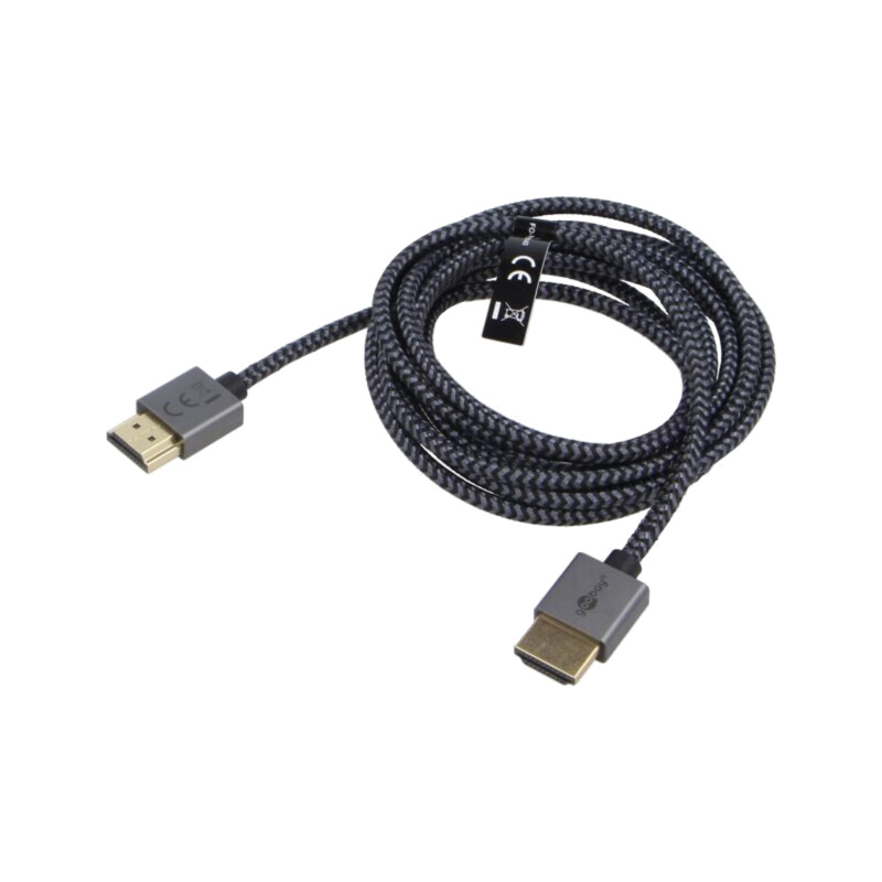 Cablu; HDMI mufă,din ambele părţi; PVC; textilă; 2m; negru și gri