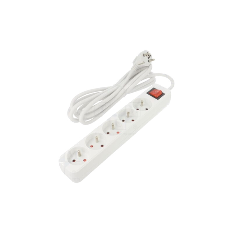 Prelungitor alimentare; 3x1mm2; Prize: 5; gumă; alb; 3m; 10A