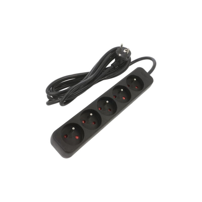 Prelungitor alimentare; 3x1mm2; Prize: 5; gumă; negru; 3m; 10A