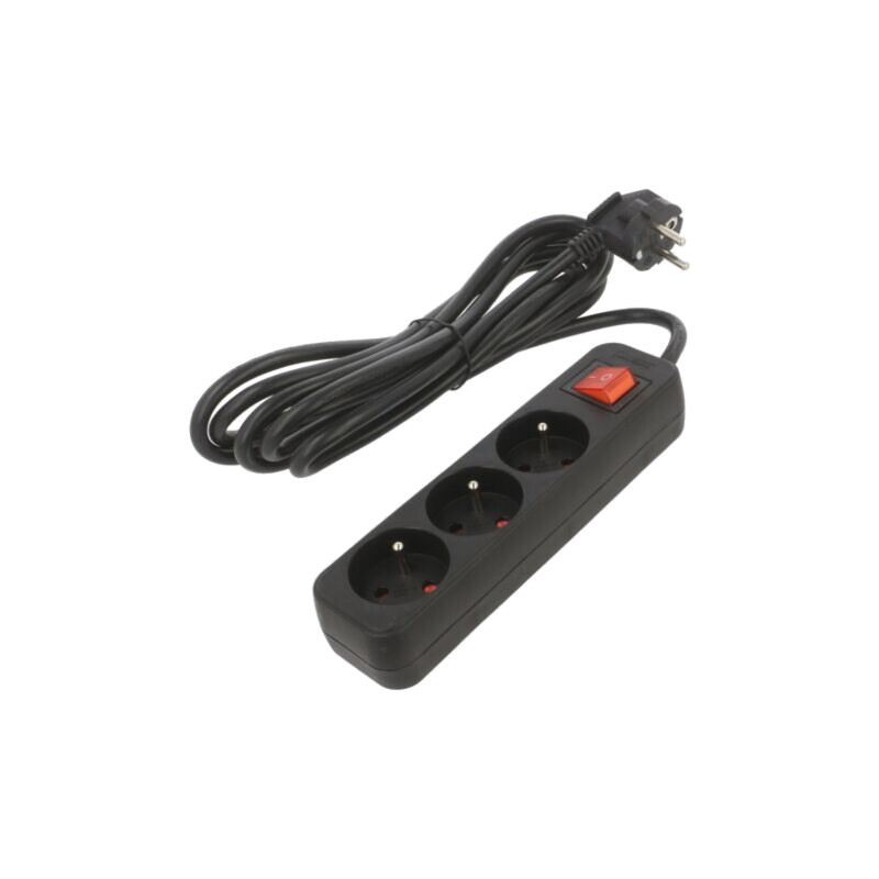 Prelungitor alimentare; 3x1mm2; Prize: 3; gumă; negru; 3m; 10A