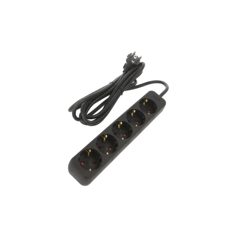 Prelungitor alimentare; 3x1mm2; Schuko; Prize: 5; gumă; negru; 3m