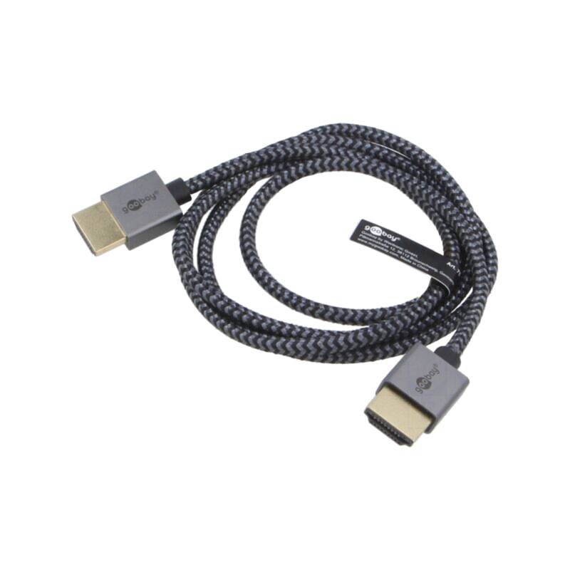 Cablu; HDMI mufă,din ambele părţi; PVC; textilă; 1m; negru și gri