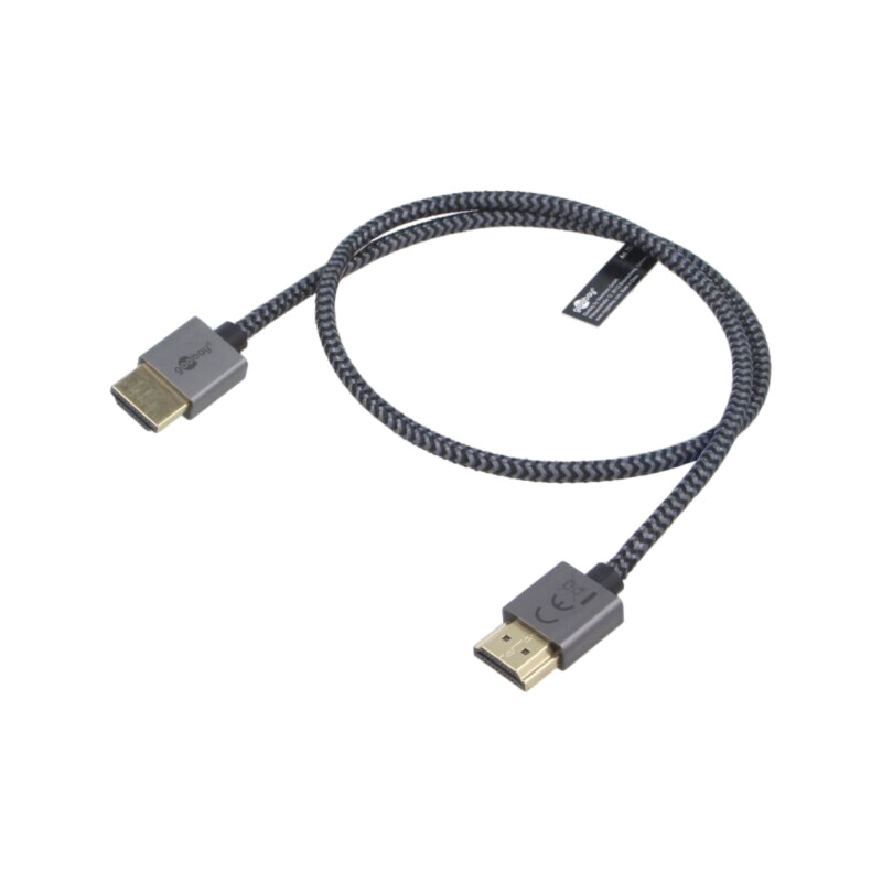 Cablu; HDMI mufă,din ambele părţi; PVC; textilă; 0,5m; argintie