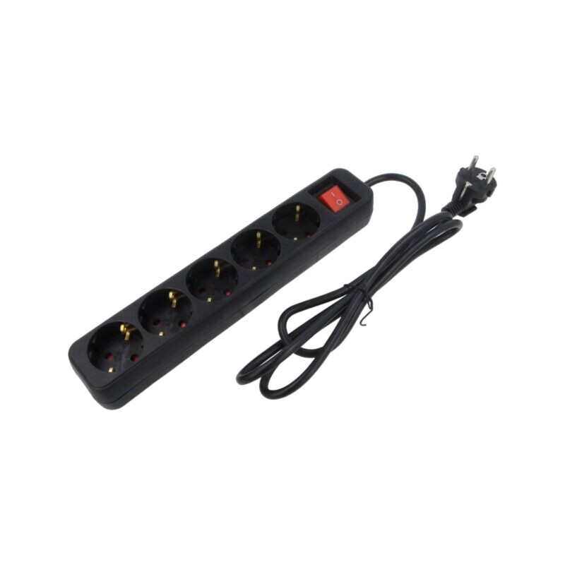 Prelungitor alimentare; 3x1mm2; Schuko; Prize: 5; gumă; negru; 1,5m