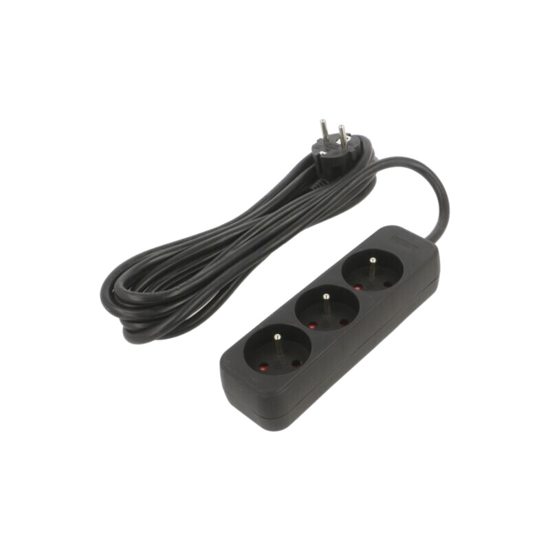 Prelungitor alimentare; 3x1mm2; Prize: 3; gumă; negru; 3m; 10A