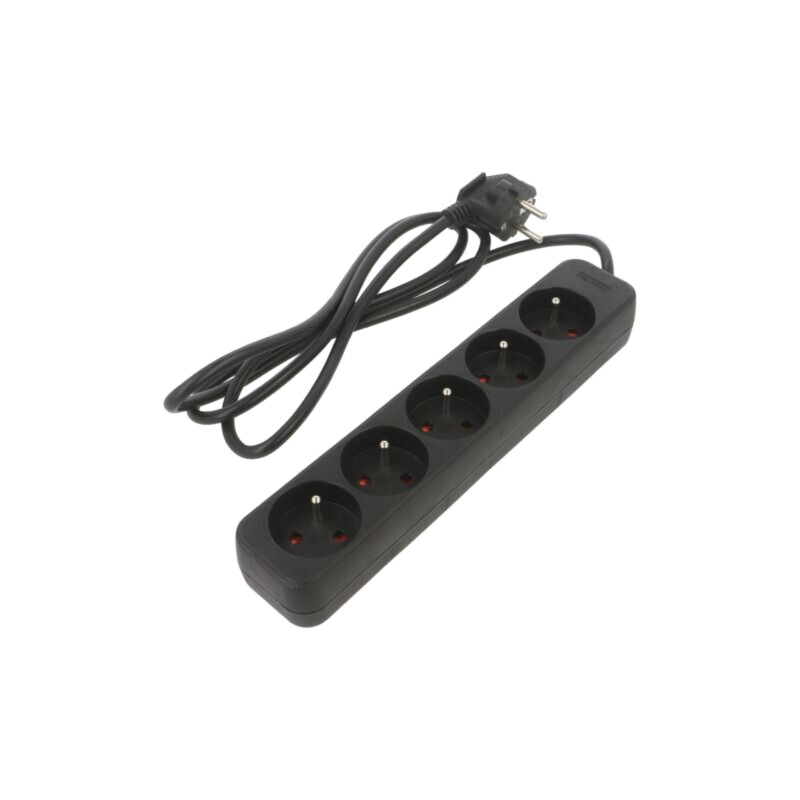 Prelungitor alimentare; 3x1mm2; Prize: 5; gumă; negru; 1,5m; 10A