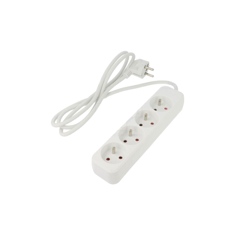 Prelungitor alimentare; 3x1mm2; Prize: 4; gumă; alb; 1,5m; 10A