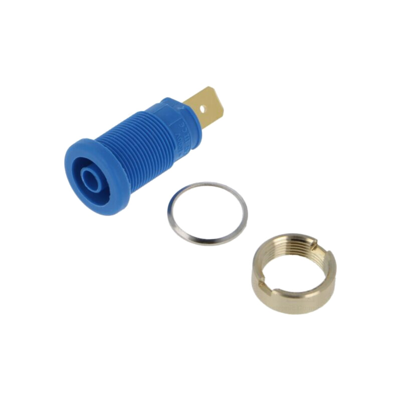 Conector: banană 4mm; soclu; 32A; 1kV; albastră; aurit; 33mm