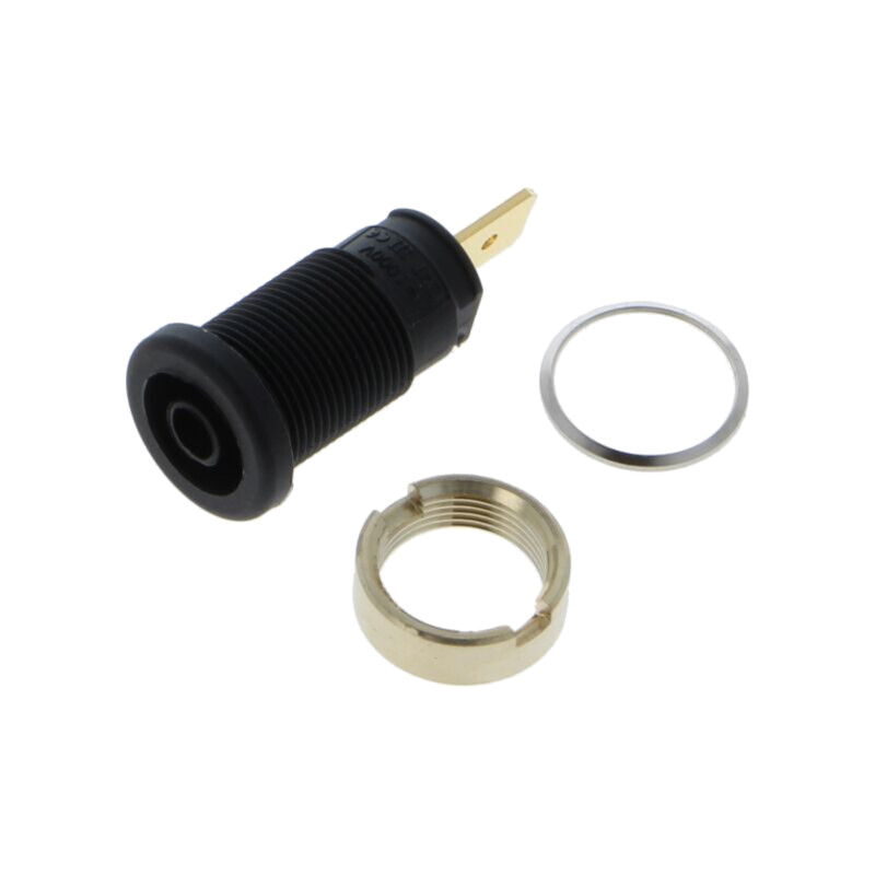 Conector: banană 4mm; soclu; 32A; 1kV; neagră; aurit; 33mm; -40÷80°C