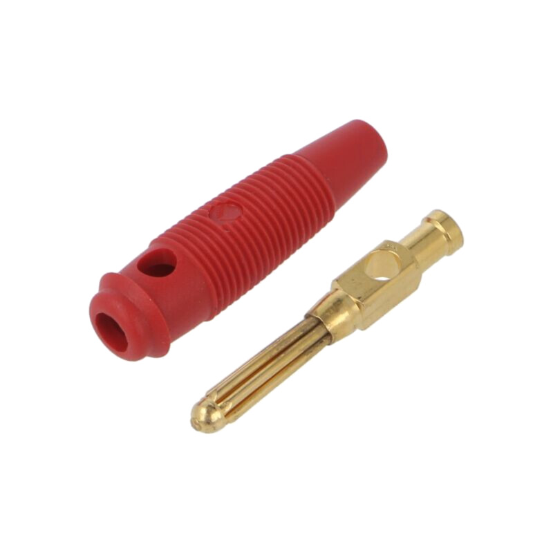 Conector: banană 4mm; mufă; 30A; 30VAC; 60VDC; roşie; 60mm; aurit