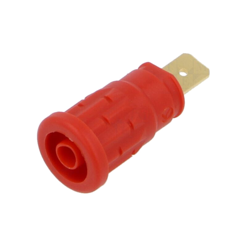 Conector: banană 4mm; soclu; 32A; 1kV; roşie; aurit; 33mm; -40÷80°C