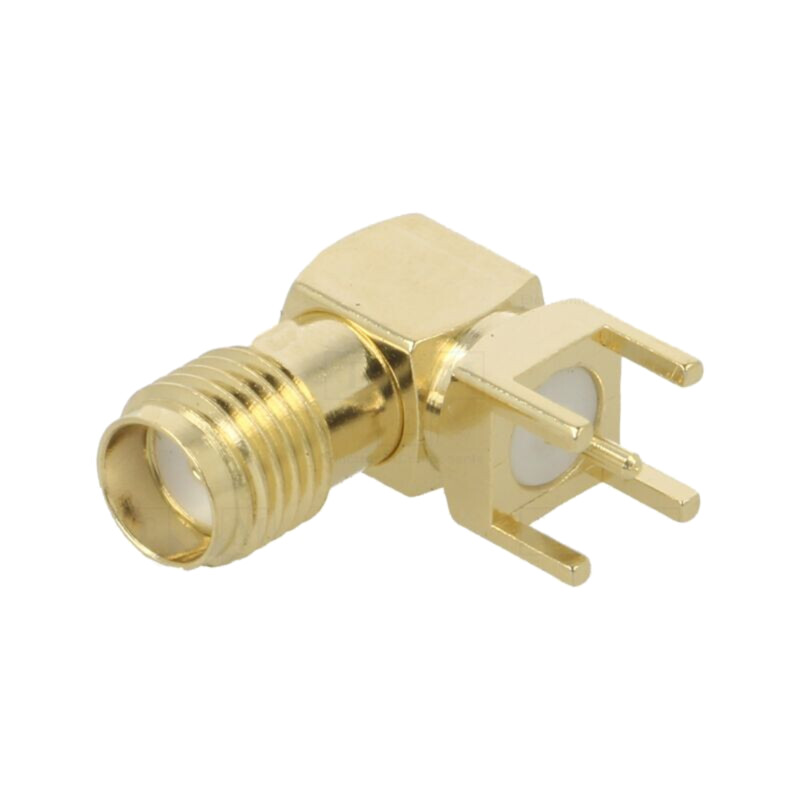 Conector: SMA; soclu; mamă; în unghi 90°; 50Ω; THT; PTFE; aurit