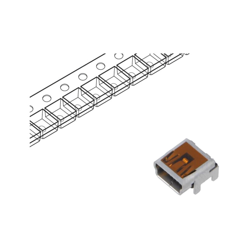 Conector: USB B mini; soclu; pentru PCB; SMT; PIN: 5; orizontală