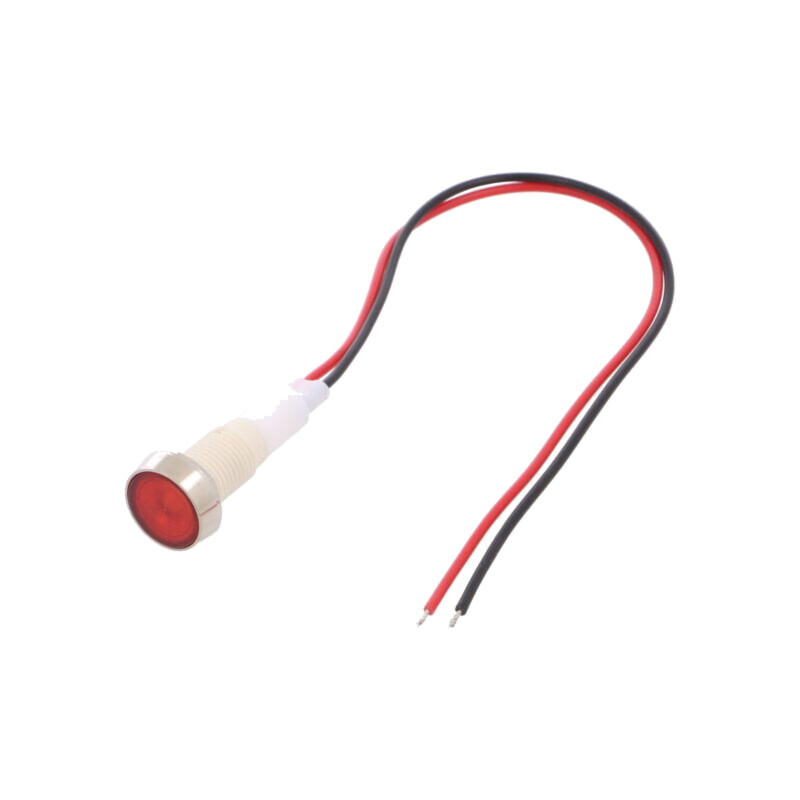 Lampă de control: LED; plată; roşie; 24VDC; 24VAC; Ø10mm; cabluri