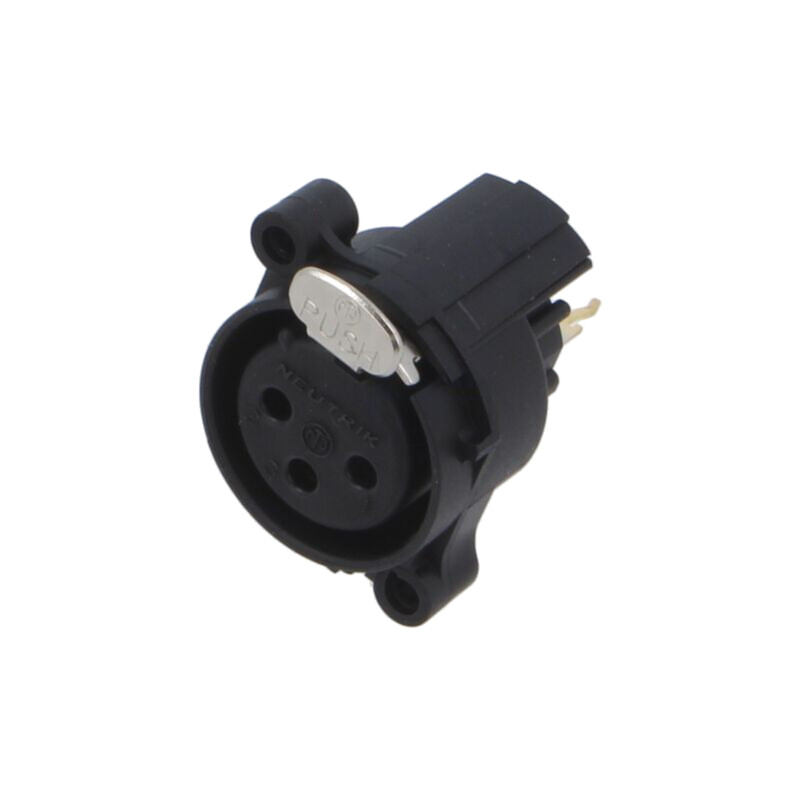 Conector: XLR; soclu; mamă; PIN: 3; drept; cu buton; THT; neagră; 6A