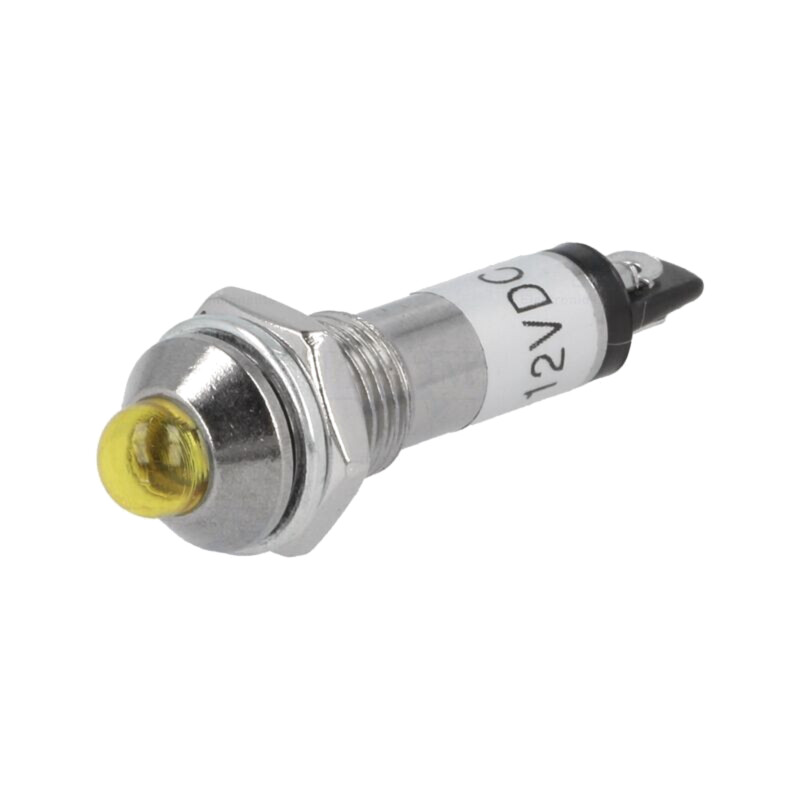 Lampă de control: LED; convex; galbenă; 12VDC; Ø8,2mm; IP40; metal