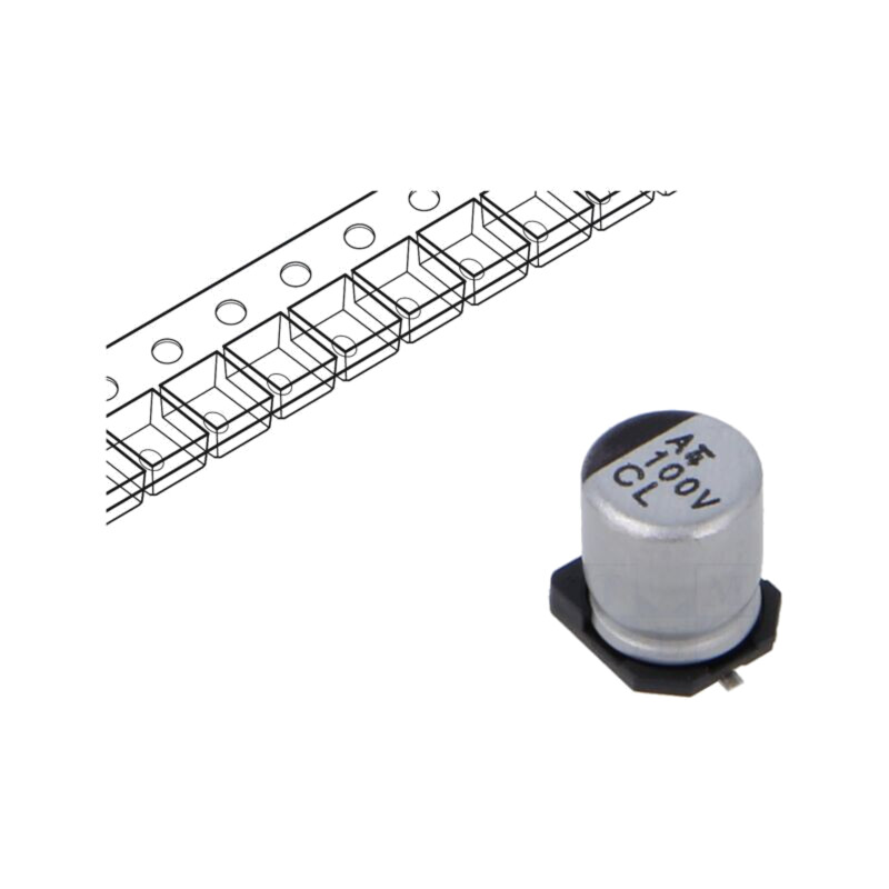Condensator: electrolitic; low ESR; SMD; 100uF; 35VDC; Ø6,3x7,7mm