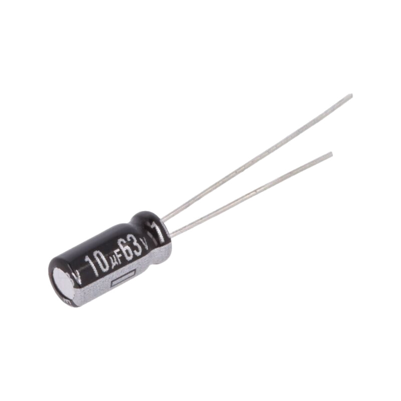 Condensator: electrolitic; THT; 10uF; 63VDC; Ø5x11mm; Raster: 2mm