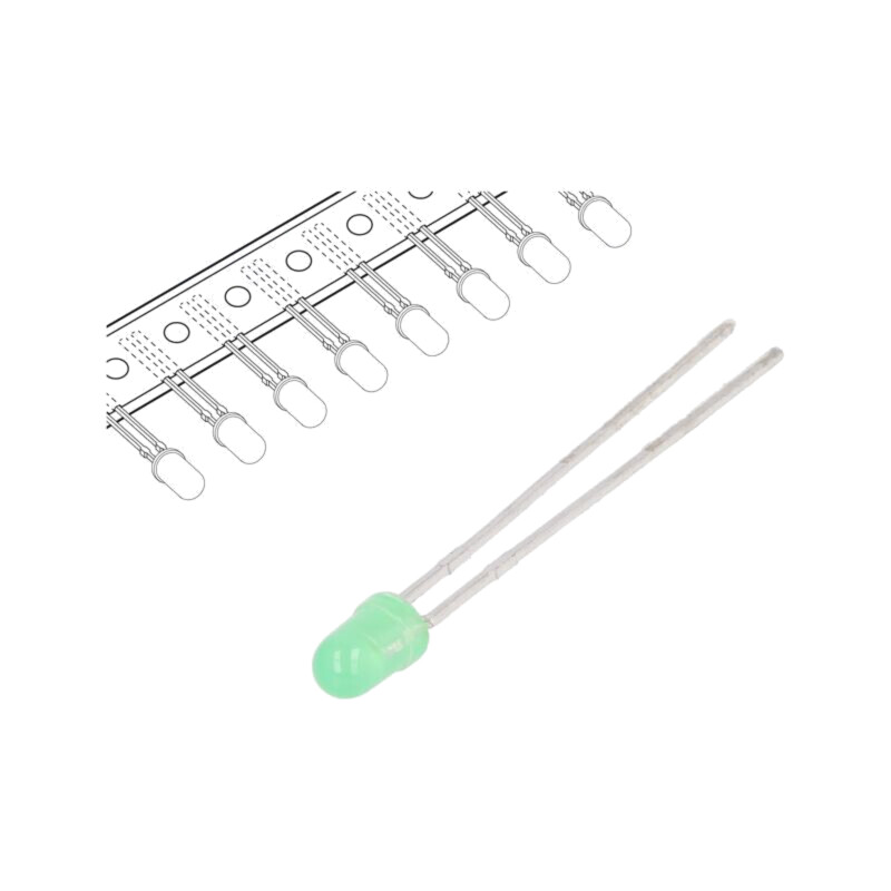 LED; verde; 3mm; 0,7÷2mcd; 60°; Parte frontală: convex; 2,2÷2,5VDC