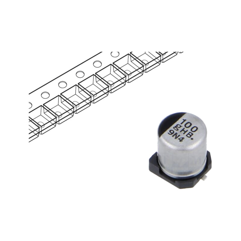 Condensator: electrolitic; SMD; 100uF; 4VDC; Ø5x5,8mm; ±20%; 2000h