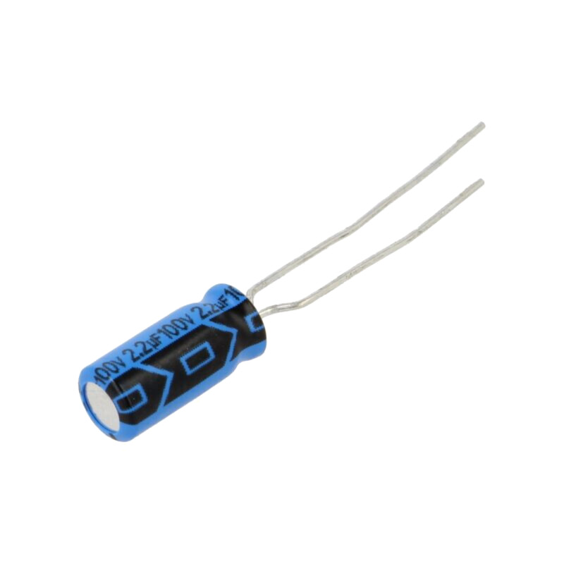 Condensator: electrolitic; THT; 2,2uF; 100VDC; Raster: 2mm; ±20%