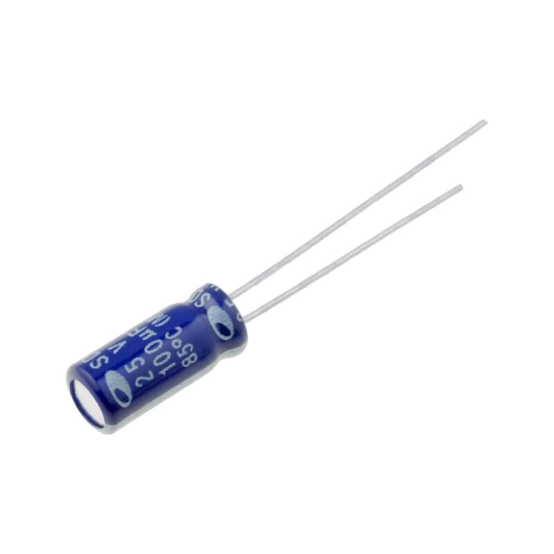 Condensator: electrolitic; THT; 100uF; 25VDC; Ø5x11mm; Raster: 2mm