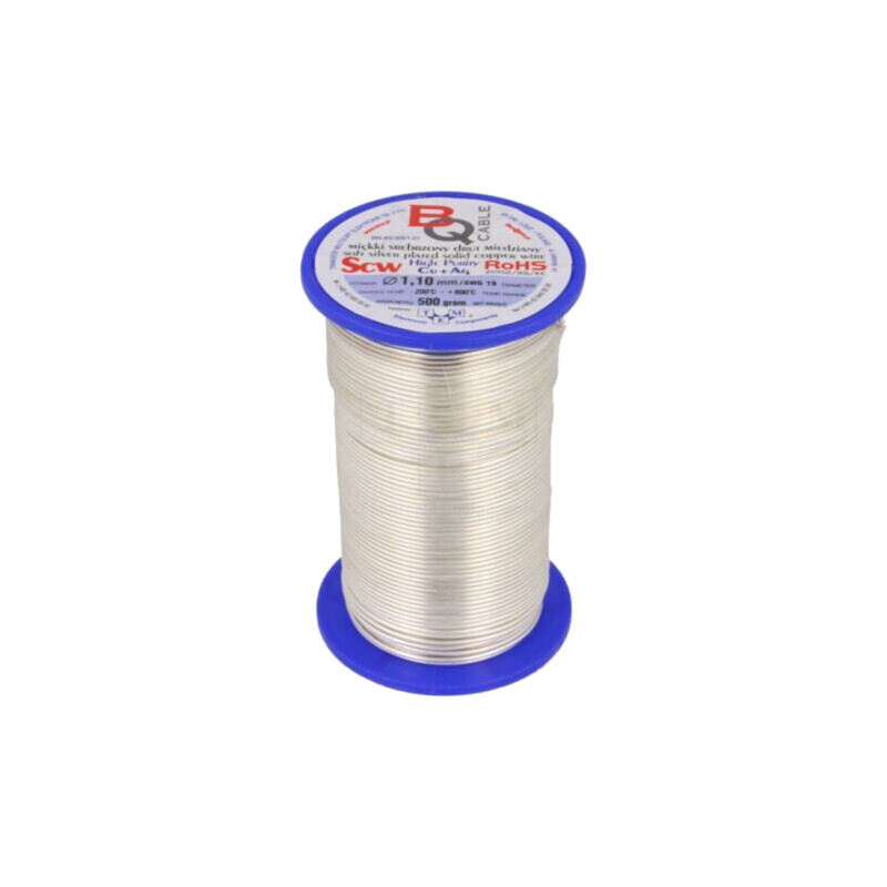 Sârmă de cupru argintată; 1,1mm; 500g; Cu,argintat; 59m
