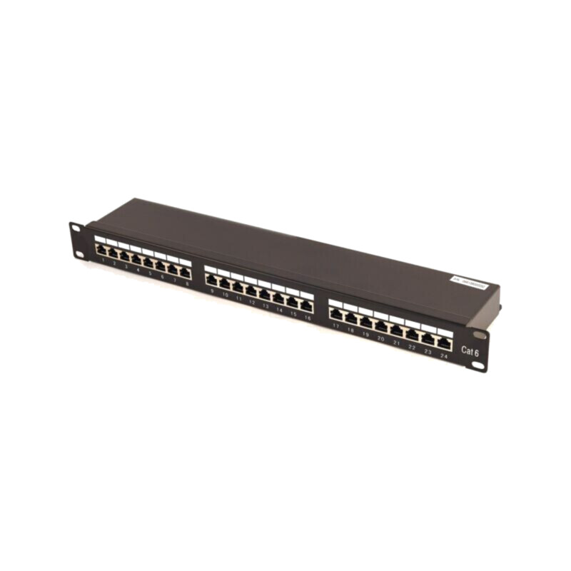 Patch panel; neagră; Număr porturi: 24; Cat: 6; RJ45 soclu x24 Patch panel; neagră; Număr porturi: 24; Cat: 6; RJ45 soclu x24