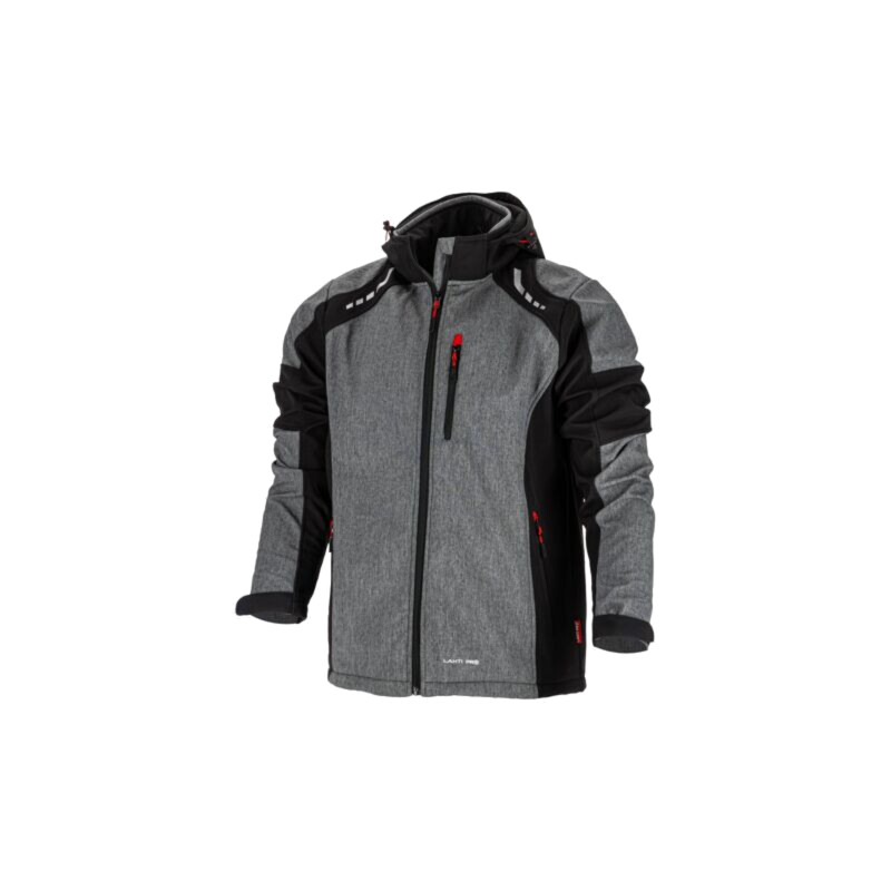 Bluză softshell; Dimensiune: L; gri-neagră; cu hotă; 300g/m2