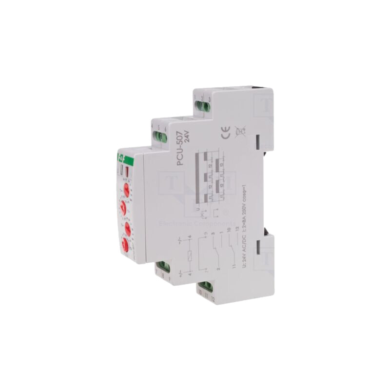 Timer; 0,1s÷24zile; DPDT; 250VAC/8A; 24VDC; PCU; pentru şină DIN