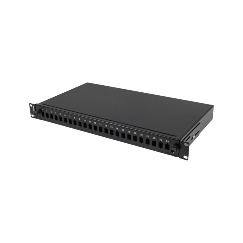 Patch panel de fibră optică; neagră; Număr porturi: 24; rack 19"
