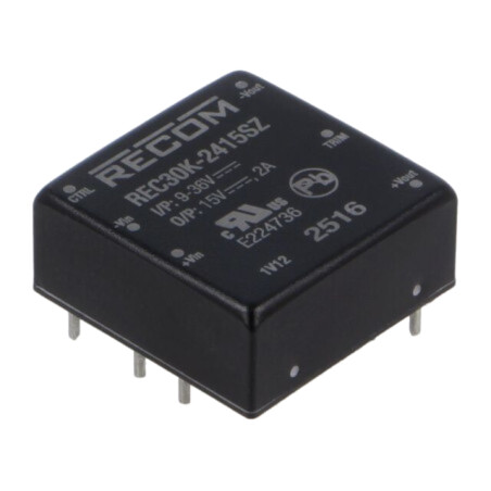 Convertor: DC/DC; 30W; Uintr: 9÷36VDC; Uieş: 15VDC; Iieş: 2A; 1"x1"