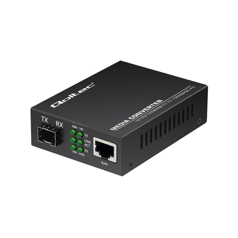 Convertor RJ45-SFP; DC soclu,RJ45 soclu,SFP x1; neagră; metal