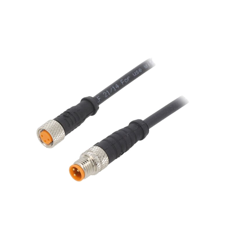 Cablu: pentru senzori/automatizări; M8; PIN: 3; 2m; mufă; 60VDC Cablu: pentru senzori/automatizări; M8; PIN: 3; 2m; mufă; 60VDC