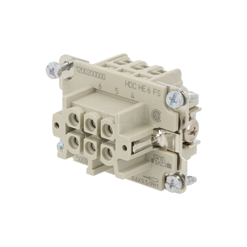 Conector: dreptunghiular; mamă; HDC; PIN: 6; 24A; 500V; 6+PE; drept