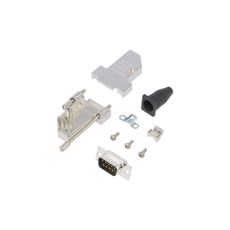 Conector: D-Sub; PIN: 9; mufă; tată; lipire; pe cablu; neagră