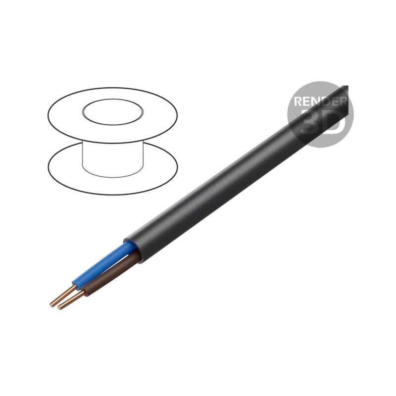 Cablu; YKY; 2x10mm2; rotund; sârmă; Cu; PVC; negru; 600V,1kV; 100m
