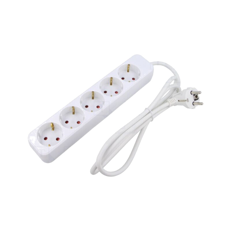 Prelungitor alimentare; 3x1mm2; Schuko; Prize: 5; gumă; alb; 1,5m