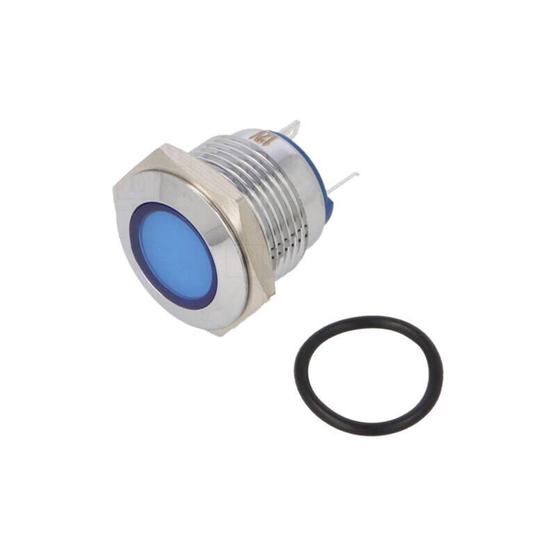 Lampă de control: LED; plată; albastră; 12VDC; 12VAC; Ø16mm; alamă