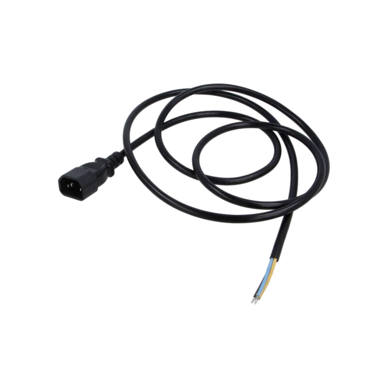 Cablu; 3x0,75mm2; IEC C14 tată,cabluri; PVC; 1,8m; negru; 10A; 250V