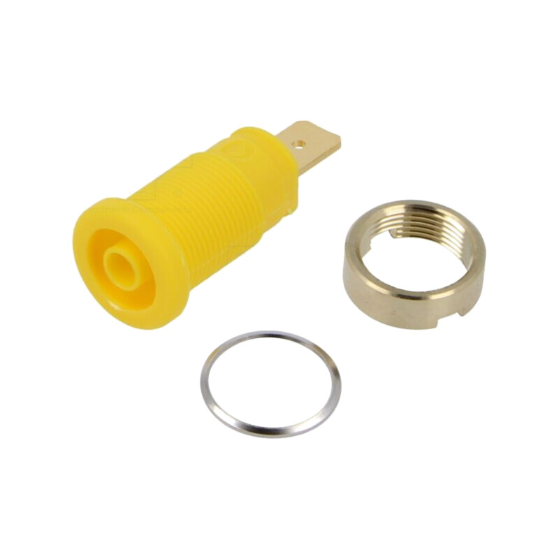 Conector: banană 4mm; soclu; 32A; 1kV; galbenă; aurit; 33mm