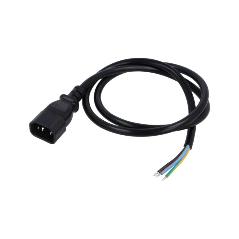 Cablu; 3x1mm2; IEC C14 tată,cabluri; PVC; 1m; negru; 10A; 250V
