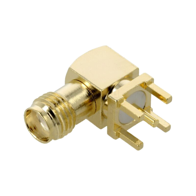 Conector: SMA; soclu; mamă; în unghi; THT; pentru PCB; PTFE; aurit Conector: SMA; soclu; mamă; în unghi; THT; pentru PCB; PTFE; aurit
