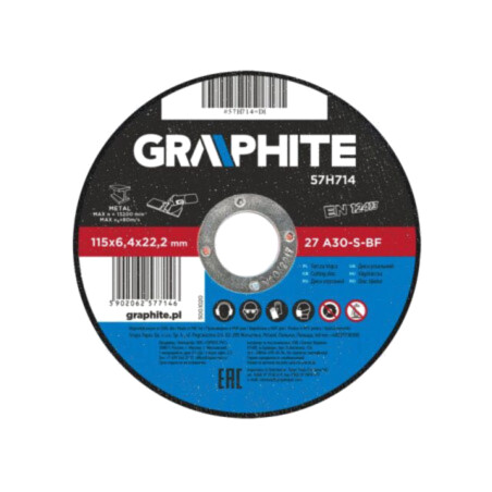 Disc de şlefuire; Ø: 115mm; Øorif: 22,2mm; Gr.disc: 6,4mm; metal