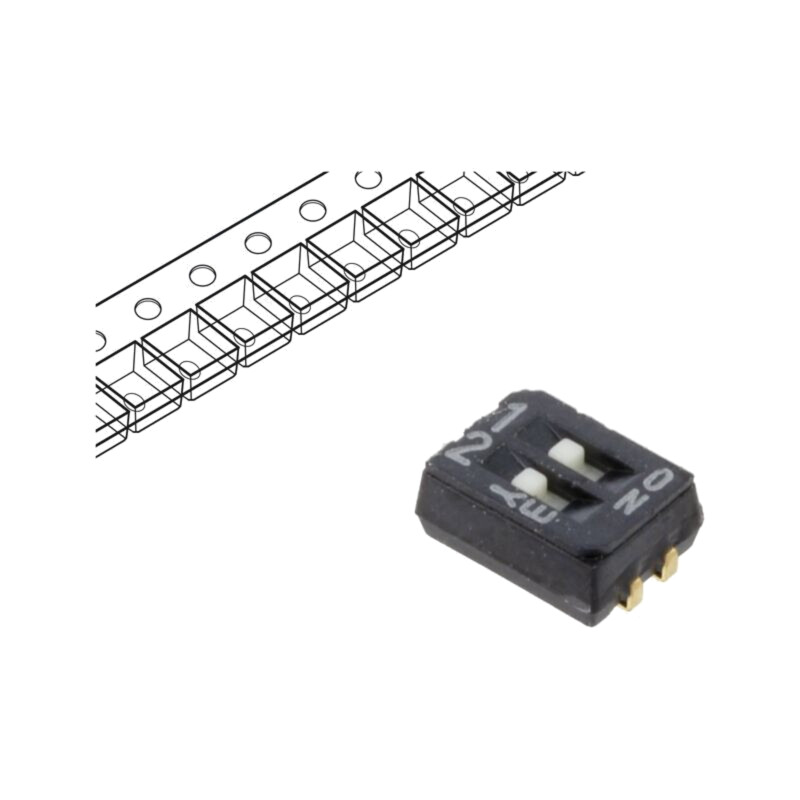 Comutator: DIP-SWITCH; Număr secţiuni: 2; OFF-ON; 0,1A/6VDC; SMT Comutator: DIP-SWITCH; Număr secţiuni: 2; OFF-ON; 0,1A/6VDC; SMT