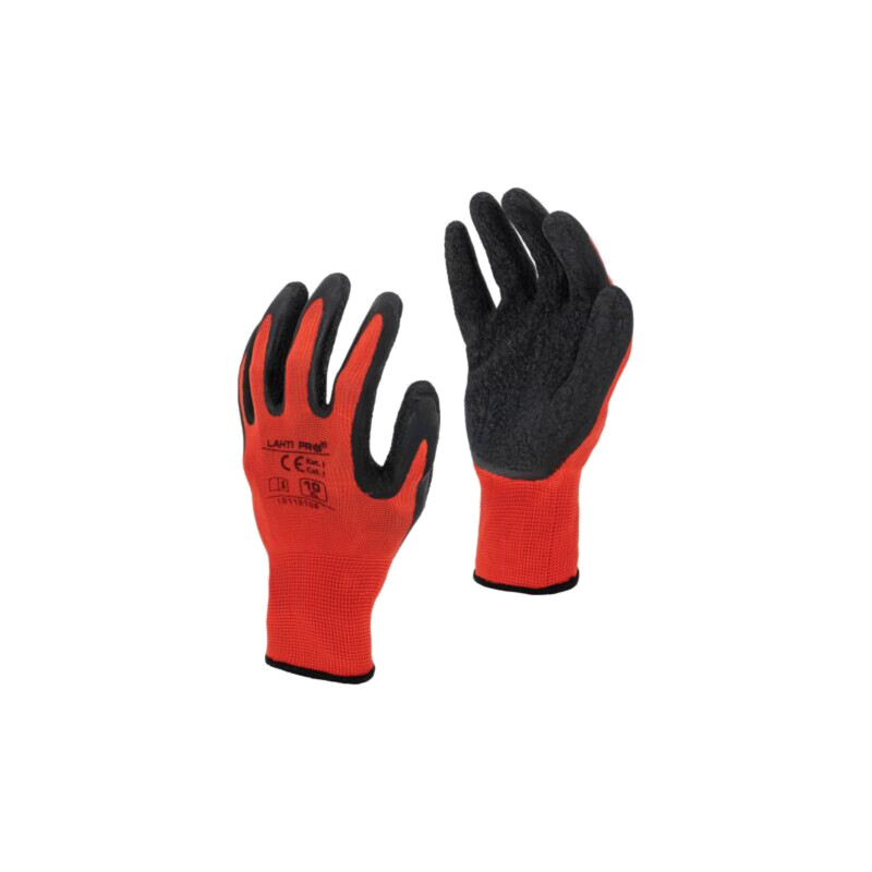 Mănuşi de protecţie; Dimensiune: 9; roşu-negru; latex,poliester