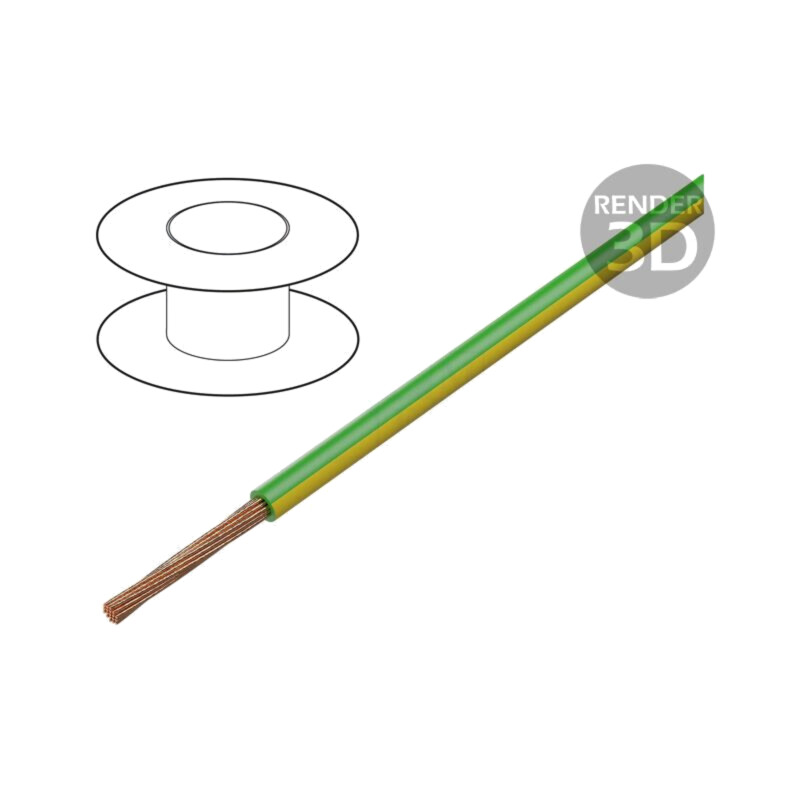Cablu; H05V-K,LgY; litat; Cu; 1,5mm2; PVC; verde-galben; 300V,500V